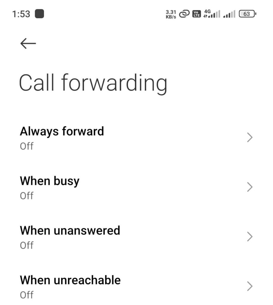 select option for your choice call forward 